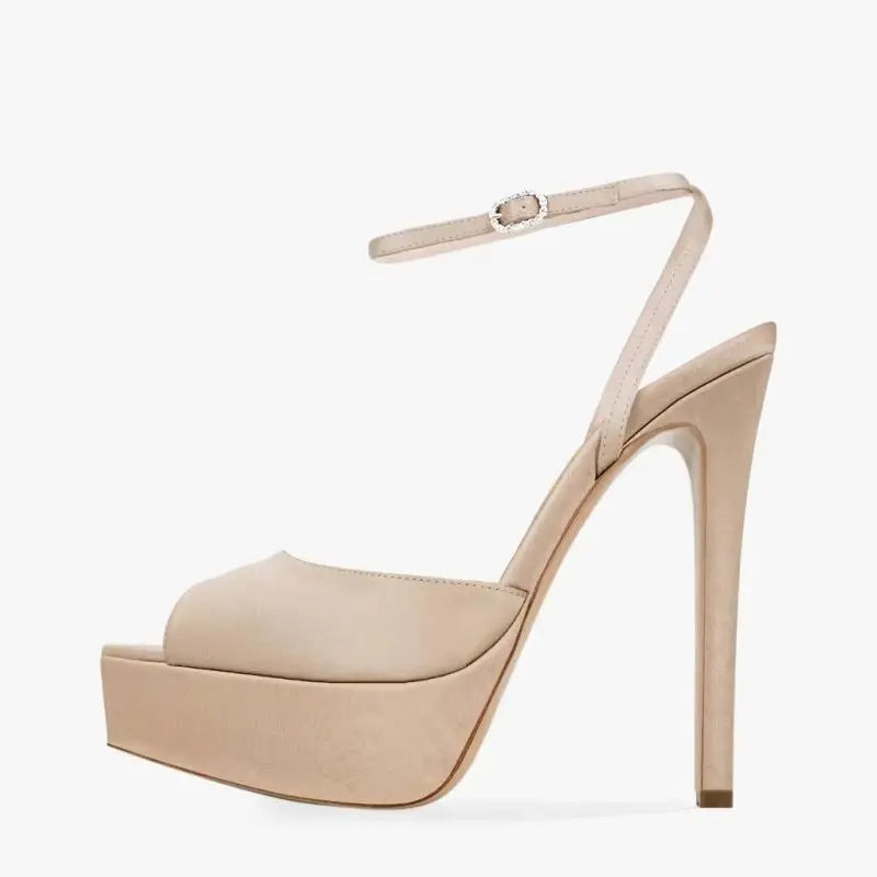 Nude Satin Platform Peep toe Crystal Banquet Shoes