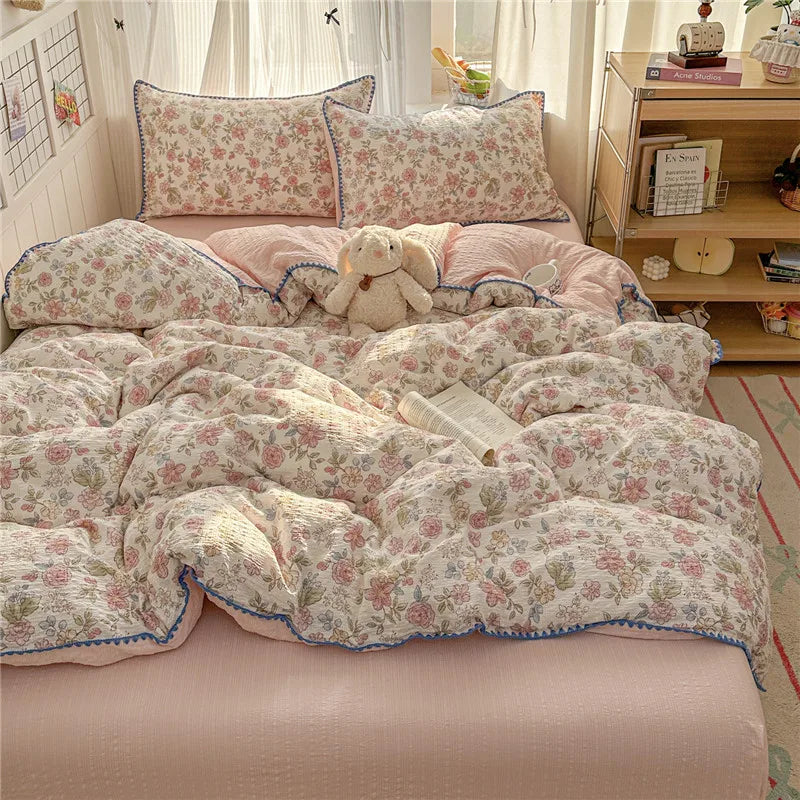 3/4Pcs Skin-friendly Soft Pleated Yarn Bedding Set