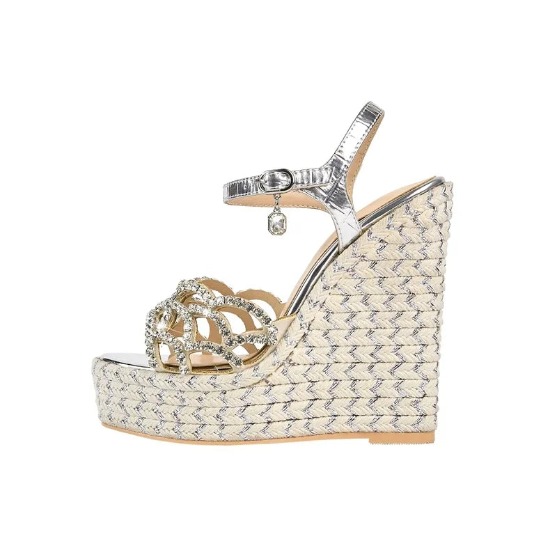 Round Toe Thick Sole With Diamond Inlaid High Heels