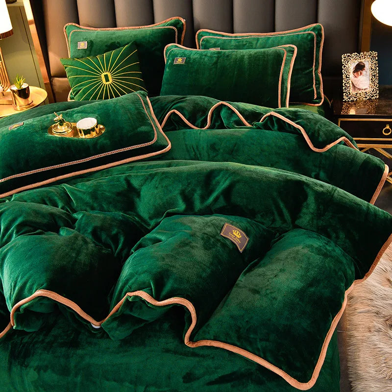 Winter Thicken Warm Velvet Duvet Cover Set Flannel Bedding Set