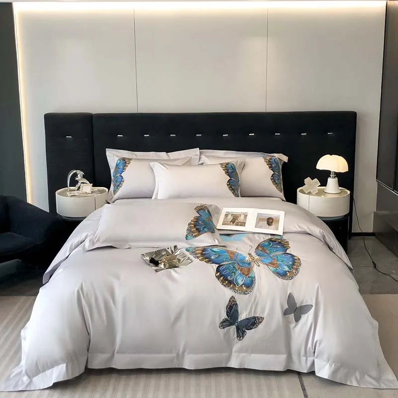 1000TC Egyptian Cotton Butterfly Embroidery Luxury Bedding Set