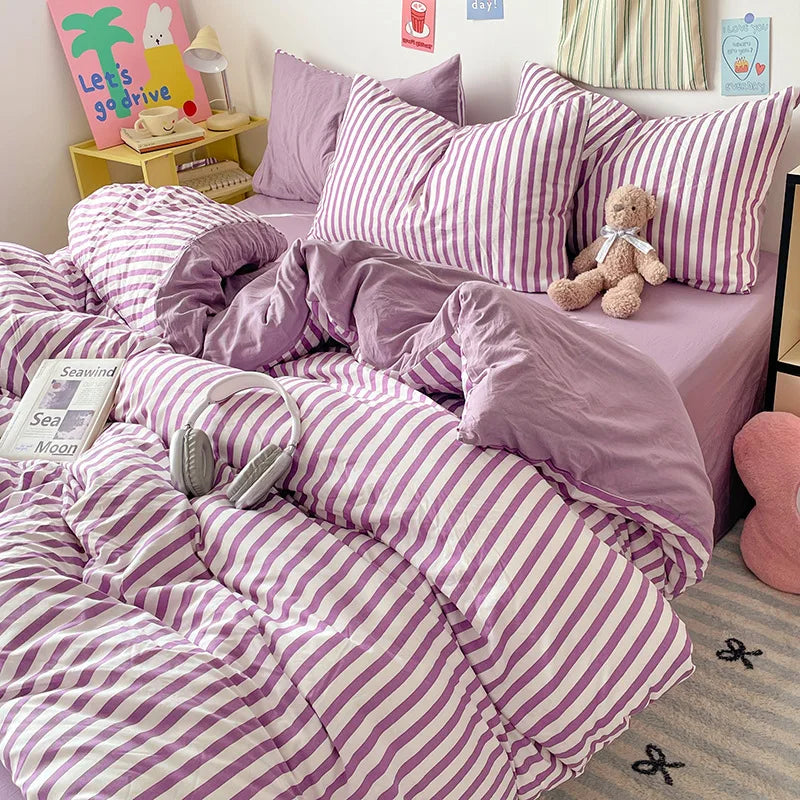 Striped Printed Microfiber Duvet Cover Set Breathable Lightweight Soft Bedding  Set with Bed Sheet Pillowcase Full Queen Size