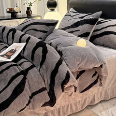 Winter Thick Warm Imitation Rabbit Fur Bedding Set