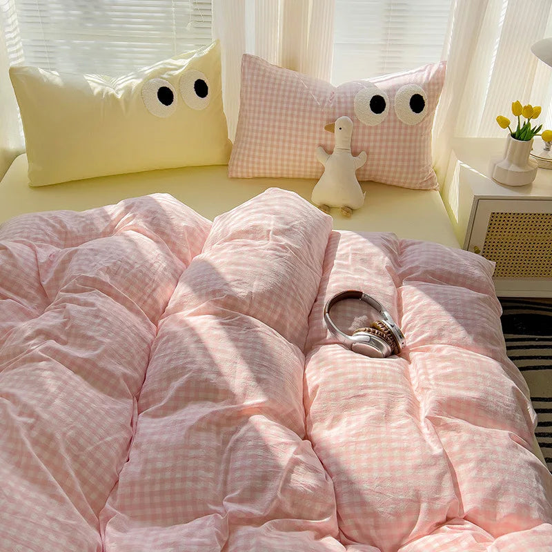 Japanese Plaid 3/4PCS Duvet Cover Set All Seasons Bedding Set