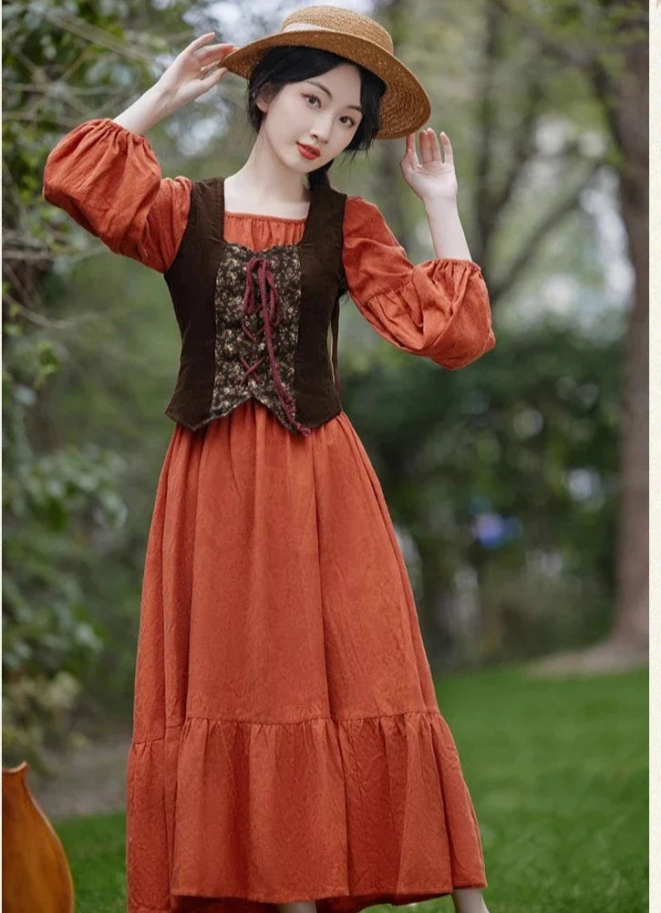 Your Muse 2-Piece Cotton Cottagecore Dress+Vest