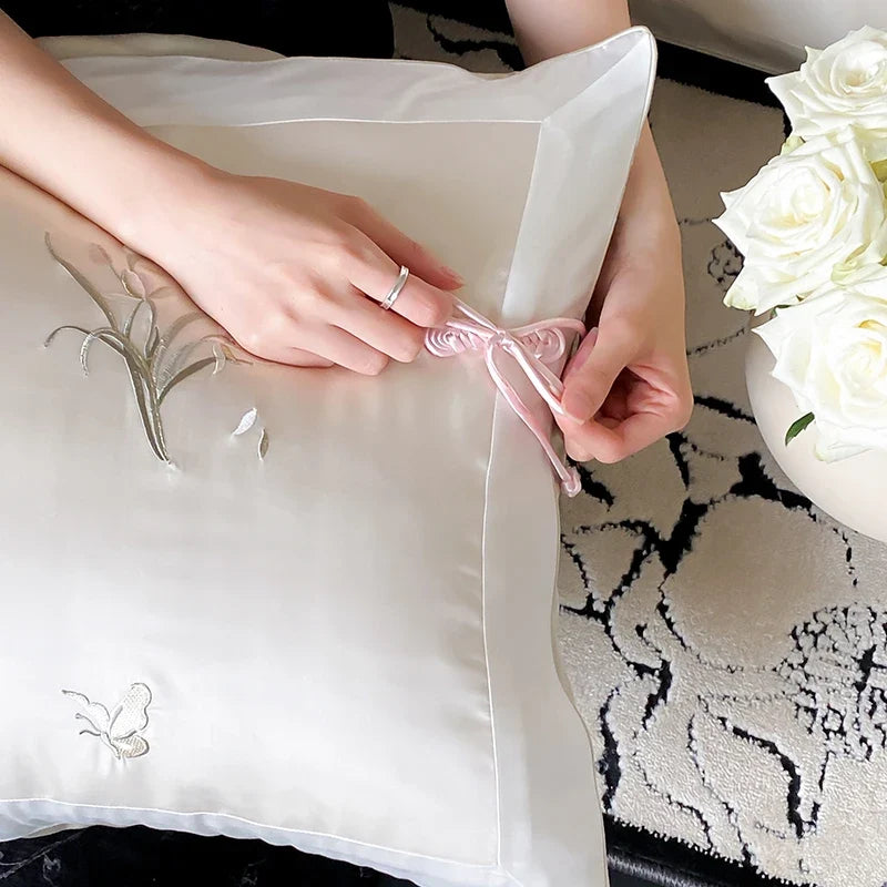 Chinese Style Orchid Embroidery Luxury Bedding Set