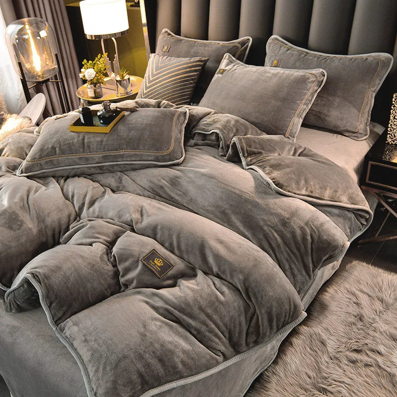 Winter Thicken Warm Velvet Duvet Cover Set Flannel Bedding Set