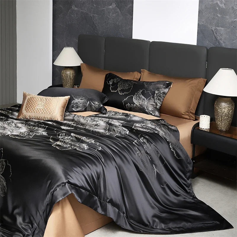 1000TC Egyptian Cotton Floral Jacquard Silky Satin Bedding Set