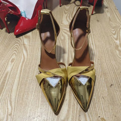 Metal leather Mixed Colors One word buckle Sandals