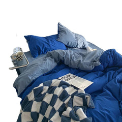 Solid Duvet Cover Set with Sheet Pillowcases Korean Comforter Cover Bed Linen Twin Full Queen Size Grid Home Bedding Set