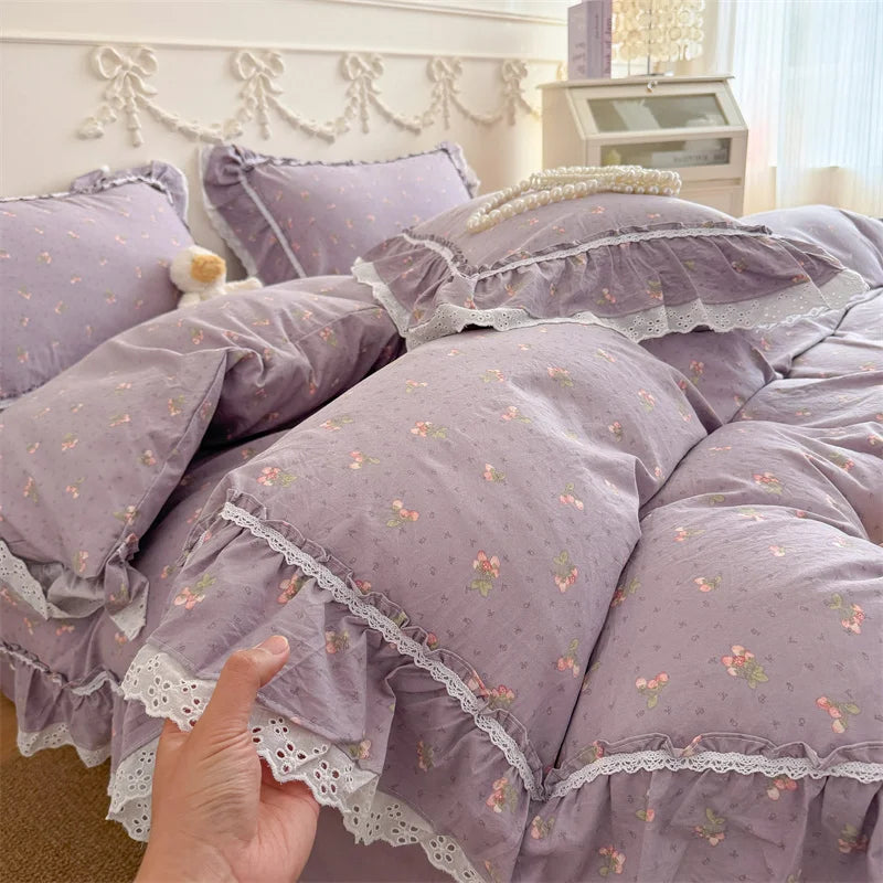 Kawaii Tiny Floral Lace Ruffle Princess Bedding Set