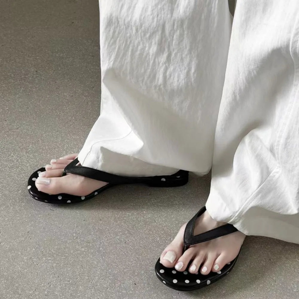 Women Clip Toe Flip Flop Black White Dress Slide Shoes