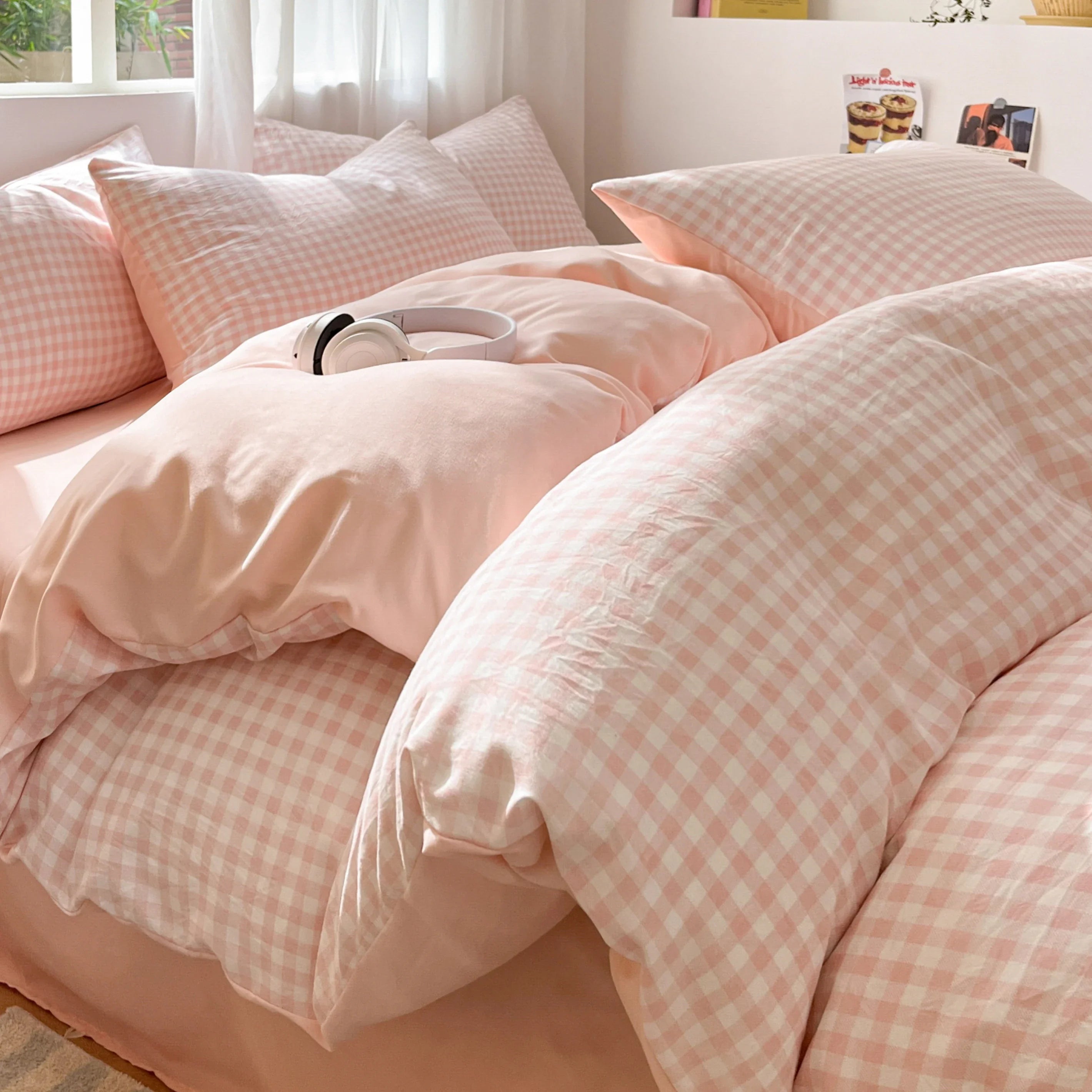3/4 Pcs Blue Checkered Bedding Set