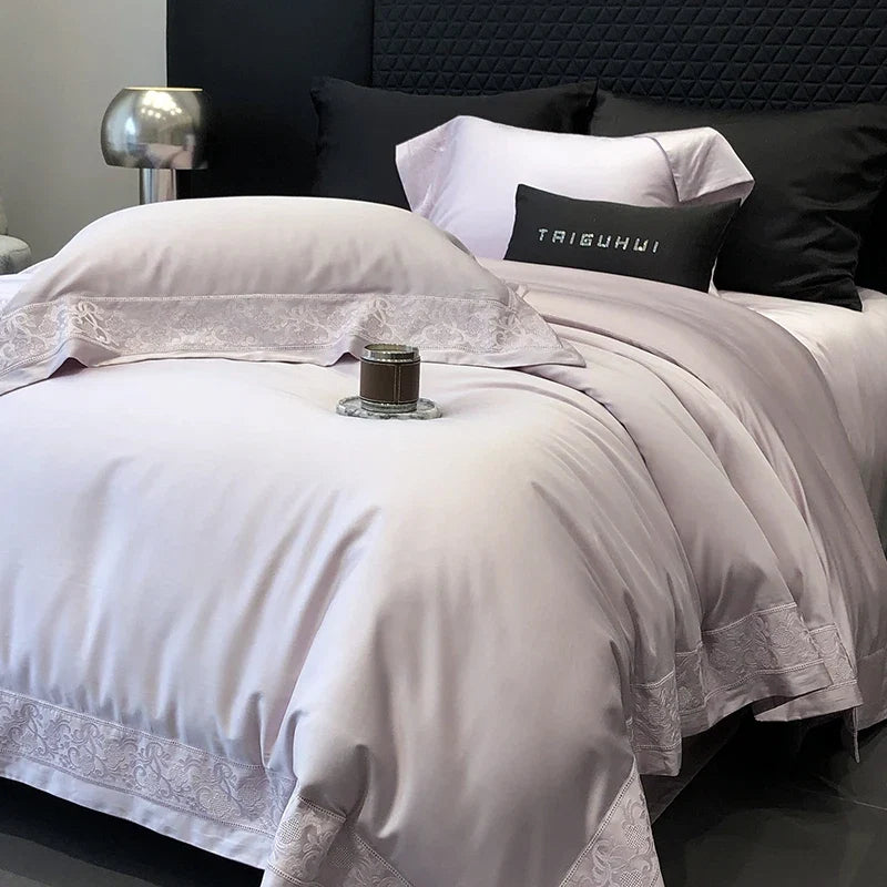 Luxury Hole Punching Embroidery Wide Edge Bedding Set