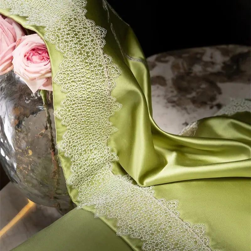 Green Brocade Egyptian Cotton Soft Silky Luxury Bedding Set