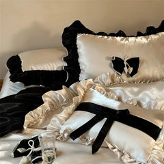 Vintage French Ruffles Bow Wedding Bedding Sets