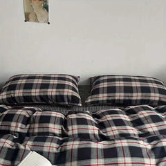 Pink Duvet Cover Set Classic Plaid Twin Queen Size Girls Boys Flat Sheet Pillowcase No Filler Soft Home Decor Bedding Set