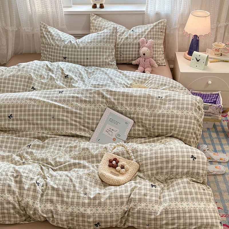 Japanese Floral Printed Duvet Cover Set Twin King Soft Homestay Bedding Set