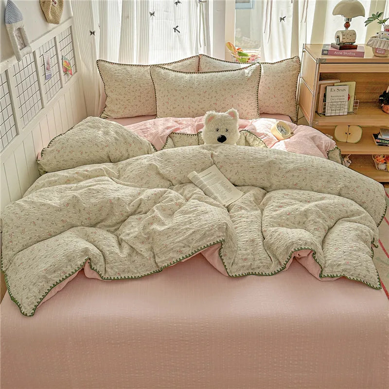 3/4Pcs Skin-friendly Soft Pleated Yarn Bedding Set