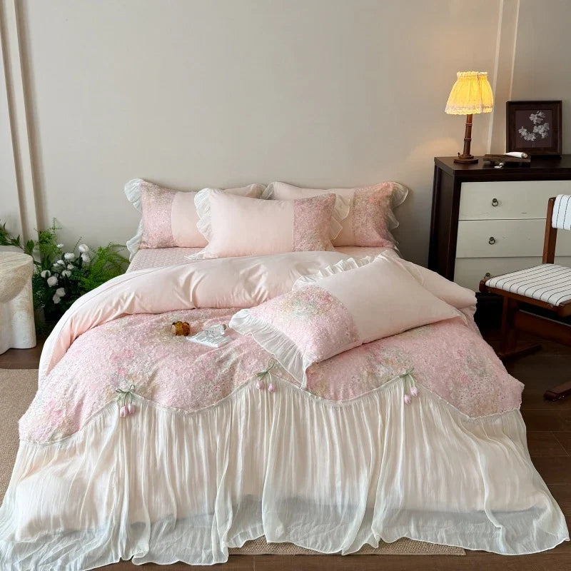 Shabby Chic Pink Flower Bedding Set