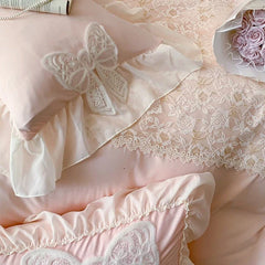 Korean Princess Style Butterfly Fairy Lace Ruffle Edge Bedding Set