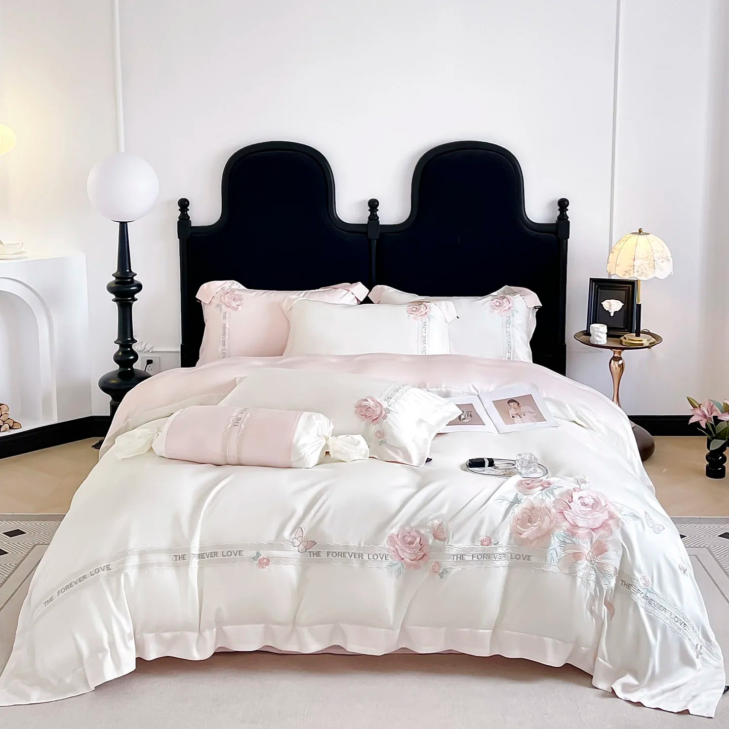 500TC Long-staple Cotton Chic Flowers Butterfly Heavy Embroidery Bedding Set