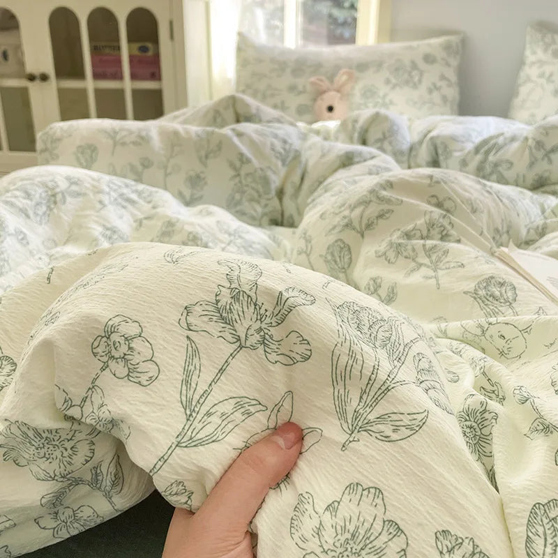 3/4Pcs Set Floral And Polka Dot Print Styles Duvet Cover Bed Sheet Pillowcase Full-Size Bedspread Set 1.5-Sleeper Bedding Set