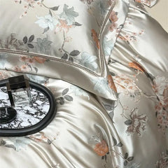 1000TC Egyptian Cotton Blooming Flower Satin Silky Brocade Jacquard Luxury Bedding Set