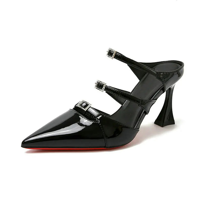 Style Pointed Toe Beaded Patent Leather High Heel