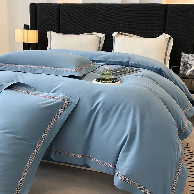 100% Cotton Thickened Brushed Fabric Simple Embroidery Bedding Set