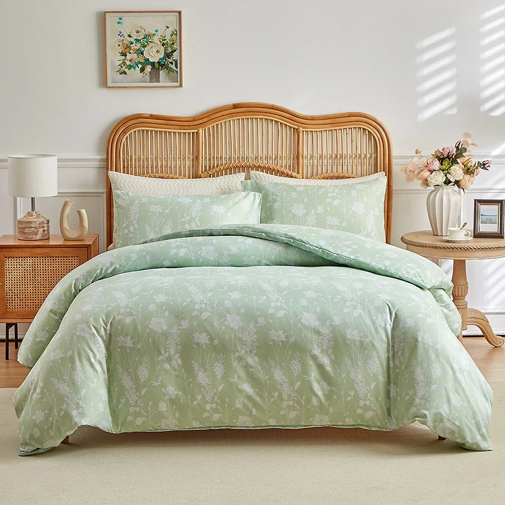 Vintage Floral Printed Duvet Cover Set Soft Breathable Double Bed Bedding Set