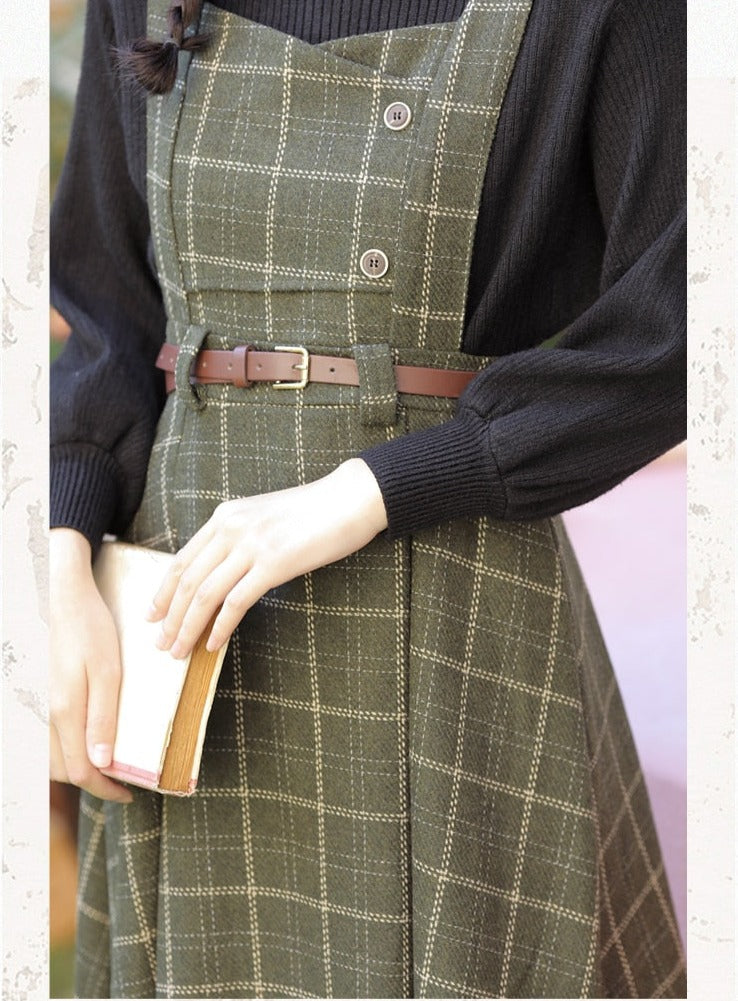 Conjunto de 2 piezas de vestido de lana a cuadros de la Academia oscura de Forest Witch