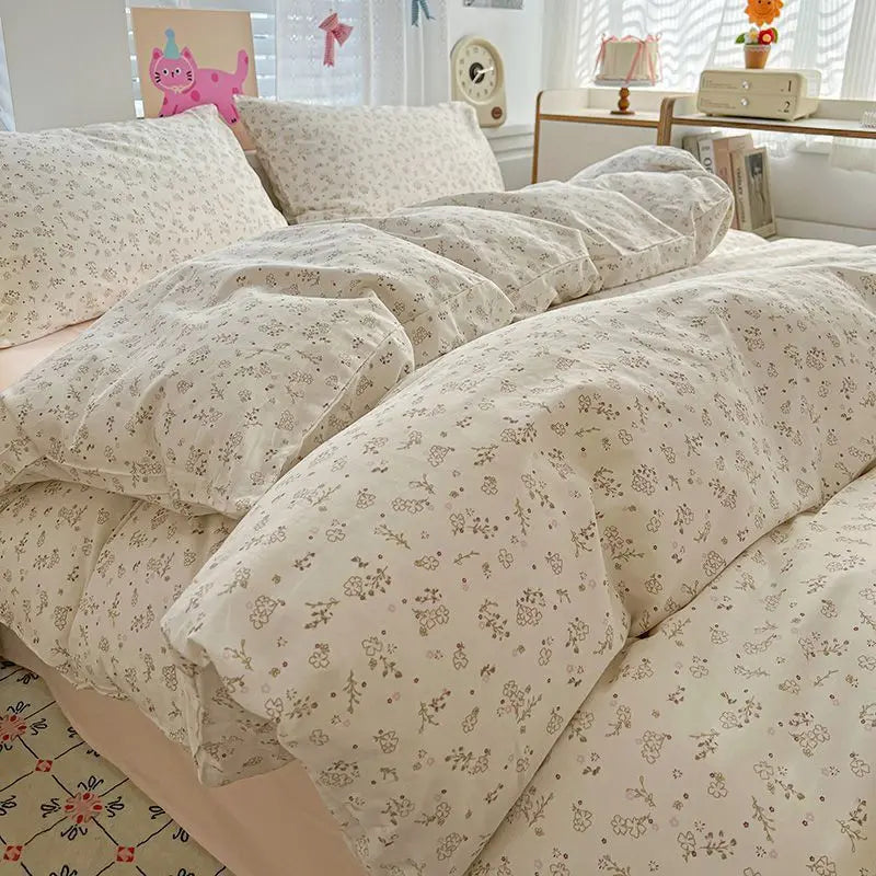 Purple Floral Duvet Cover Set Single Queen Size Girls Flat Sheet Pillowcase No Filler Ins Korean Home Bedding Set