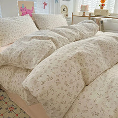 Green Floral Duvet Cover Set Ins Twin Queen Size Girls Flat Sheet Pillowcase No Filler Soft Summer Spring Home Bedding Set
