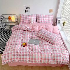 Brushed Japanese Muji-Style Plaid Striped Duvet Cover and 2 Pillowcases minimal queen twin size quilt cover 3pcs bedding sets