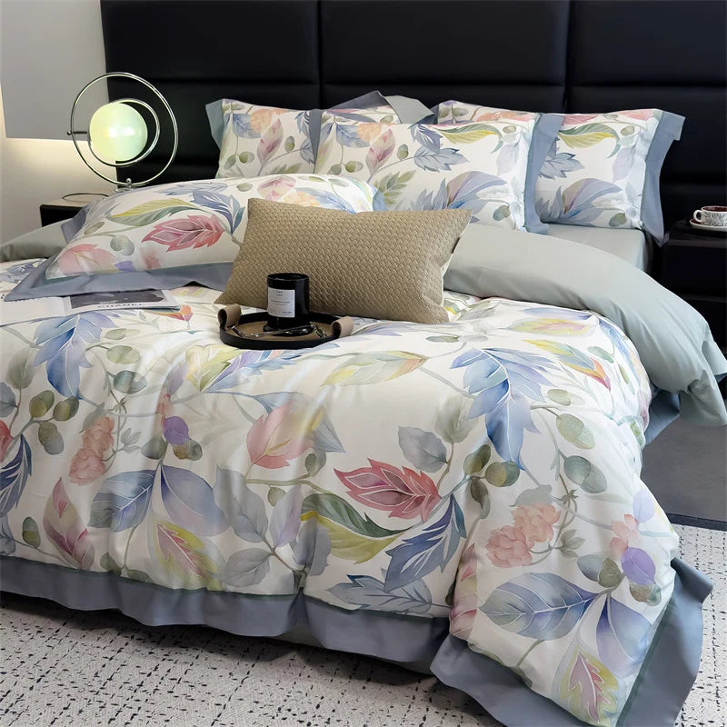 1000TC Egyptian Cotton Flowers Print Luxury Digital Printing Bedding Set