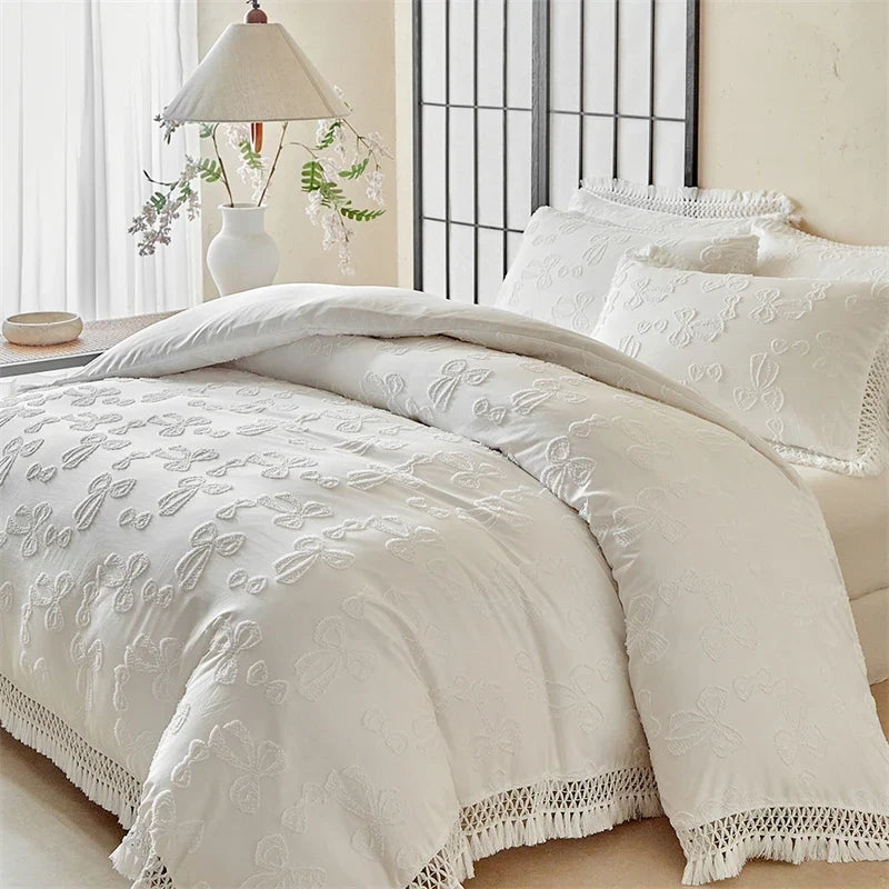 4Pcs Bow Large Tassel Style Bedding Set