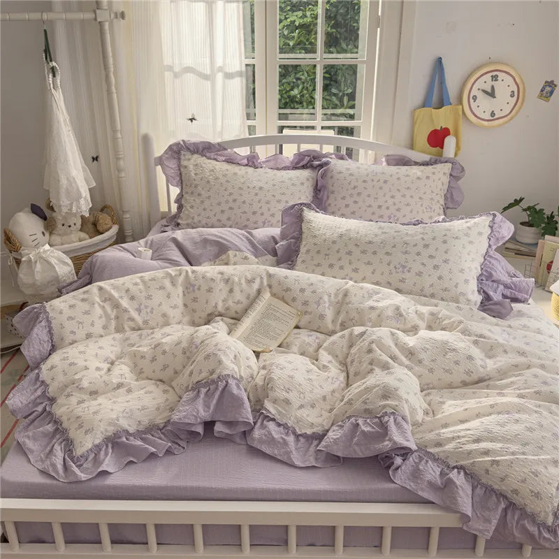 3/4Pcs Korean Princess Style Ruffles Bedding Set
