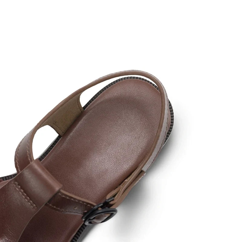 leather woven cowhide round toe