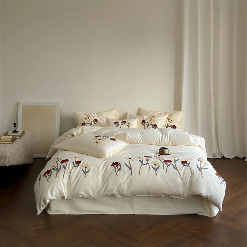 Flowers Towel Embroidery Bedding Set