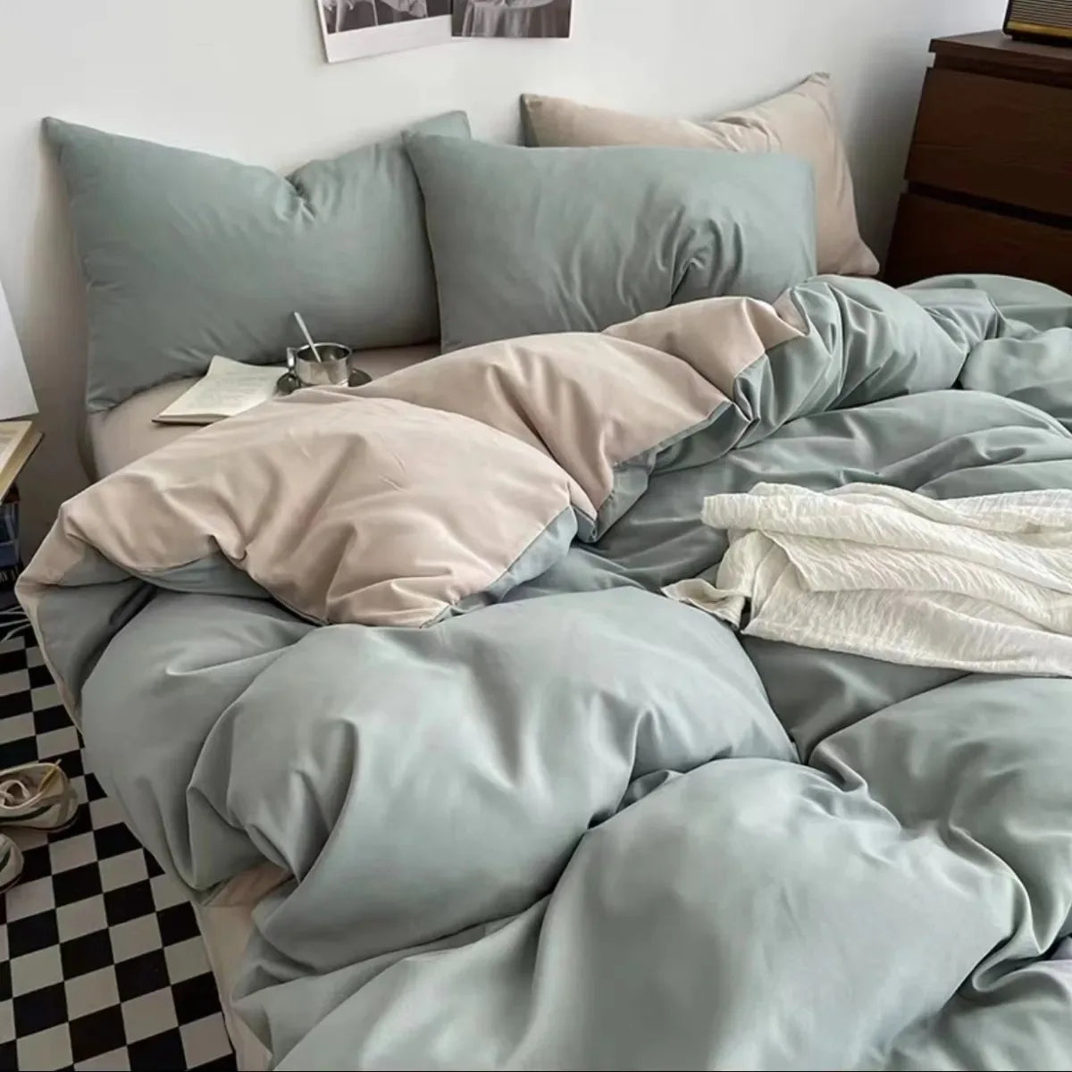Solid Color Duvet Cover Set with Flat Sheet, Pillowcases, Single, Double, Queen Size Bed Linen, Blue, Boys, Girls, Home Bedding
