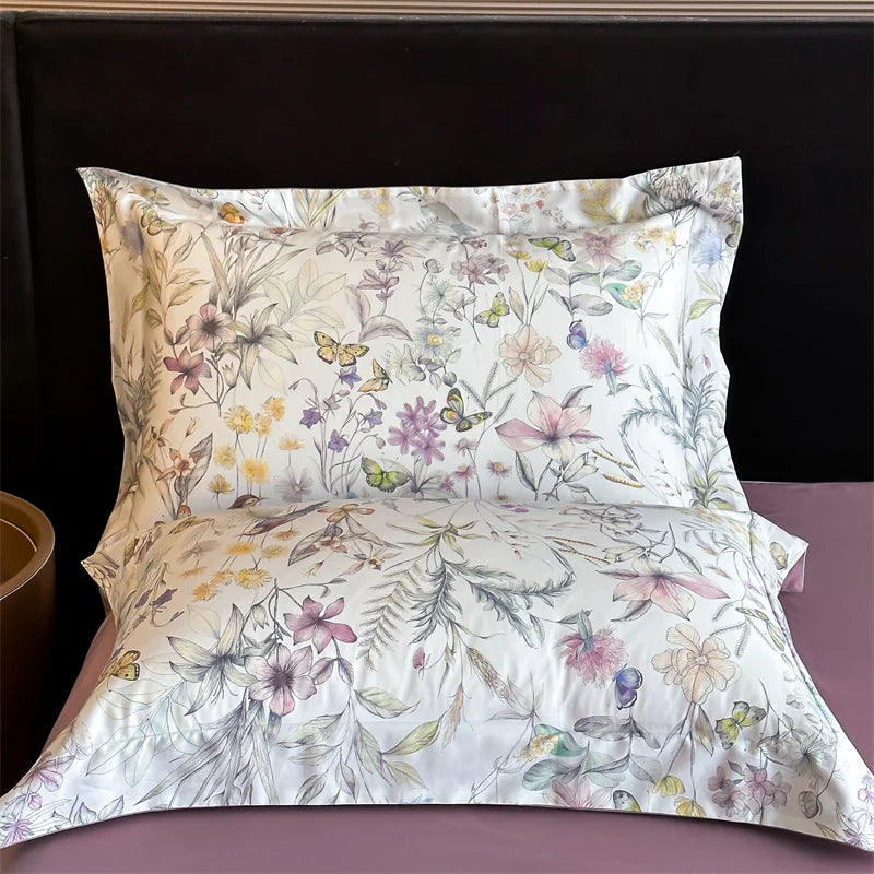 600TC Egyptian Cotton Flowers Butterfly Print Bedding Set