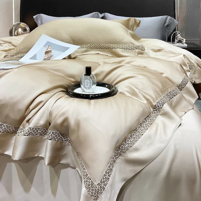 800TC Lyocell Soft Silky Cooling Summer Luxury Hollow Wide Edge Bedding Set