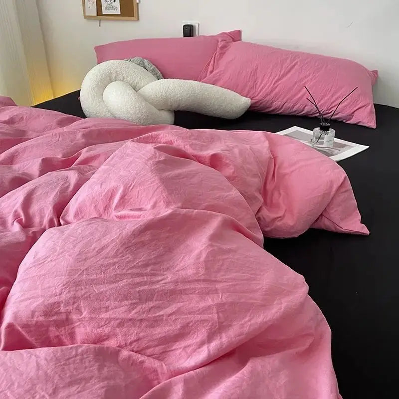 Ins Orange Checkerboard Duvet Cover Flat Sheet Pillowcases Twin Full Double Size Pink Blue Bedding Set