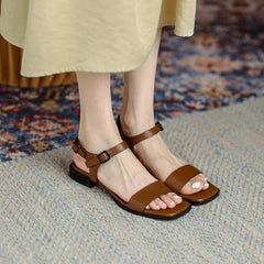 leather cowhide square toe loose grip low Heel