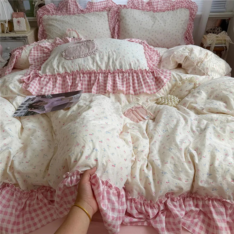 Korean Princess Style Floral Ruffles Bedding Set