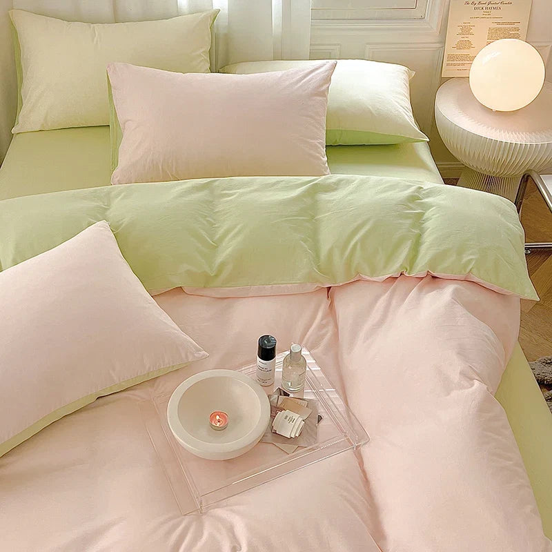 High End 100% Cotton Duvet Cover Set Mixed Color Skin Friendly Queen Bedding Set