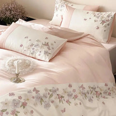 Luxury Flowers Embroidery Lace-Up Princess Wedding Bedding Set