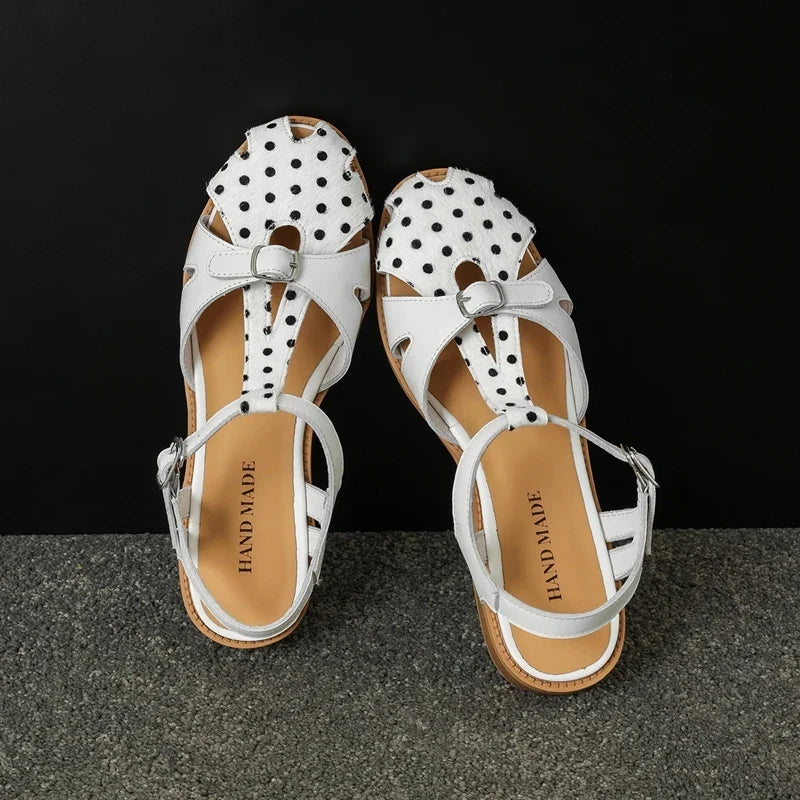 Leather Cowhide Round Toe Elastic Buckle