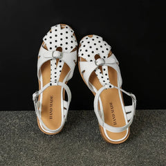 Leather Cowhide Round Toe Elastic Buckle